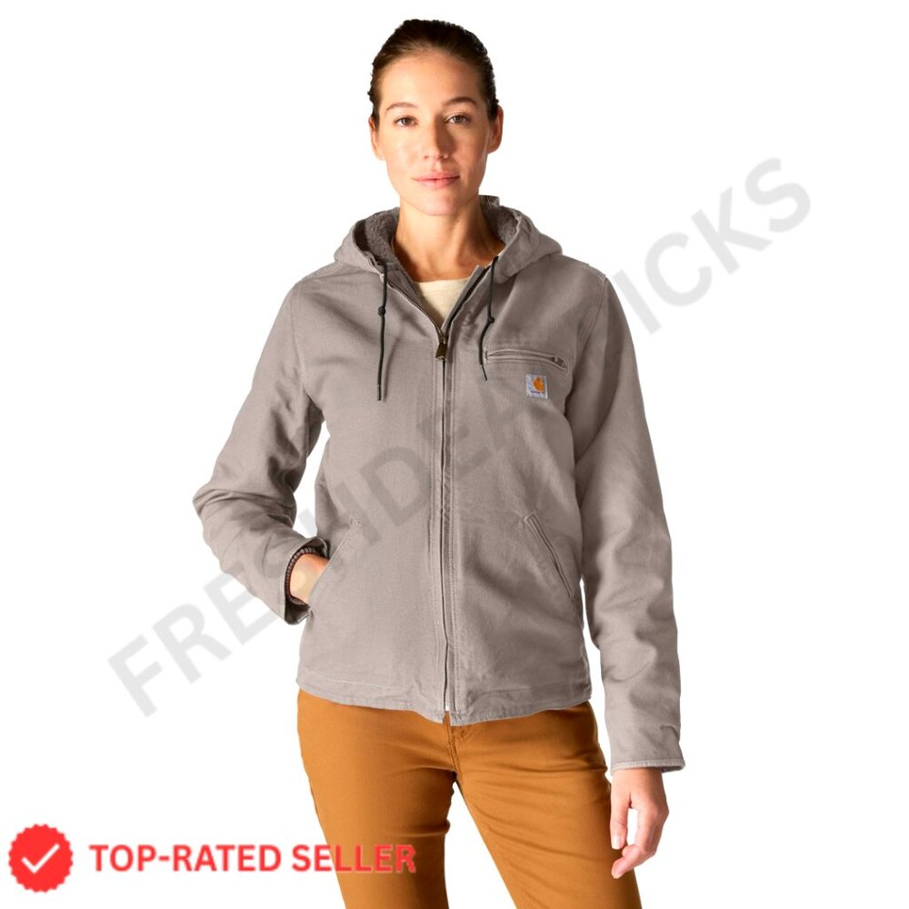 Loose Fit Washed Duck Sherpa Lined Jacket Casual Workwear Insulated Canvas
